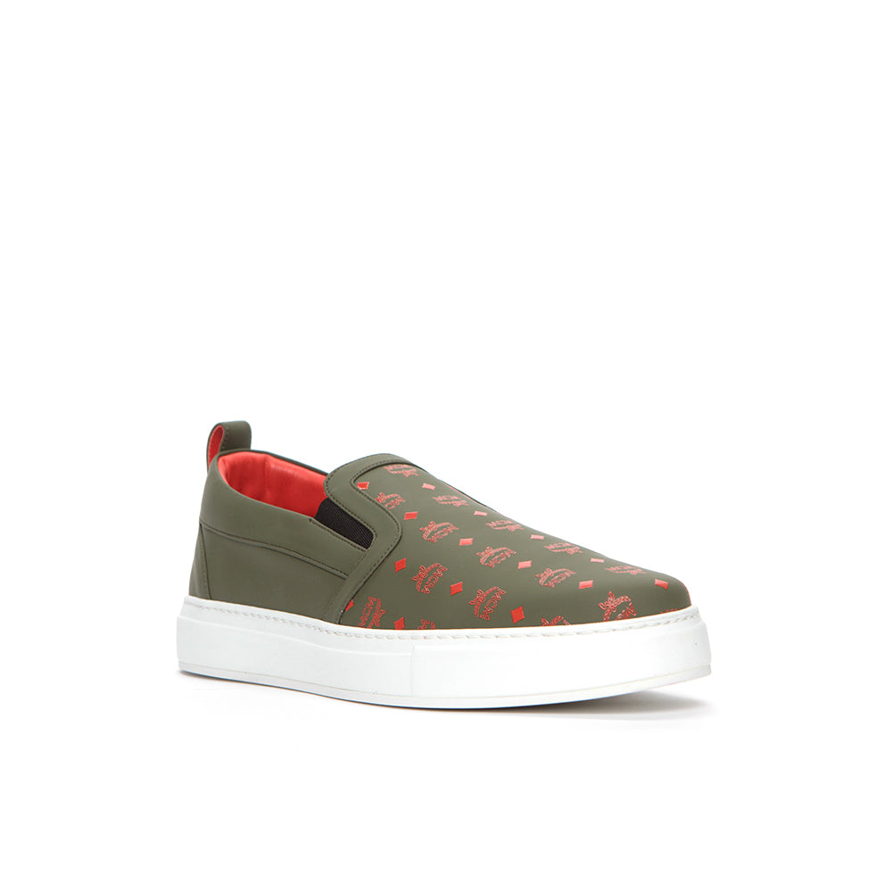 MCM Visetos Slip-On Men's Leather Sneakers Moss Green