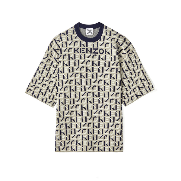 Kenzo Paris Intarisa Oversized Monogram SS Men's Knit Shirt Dove Grey