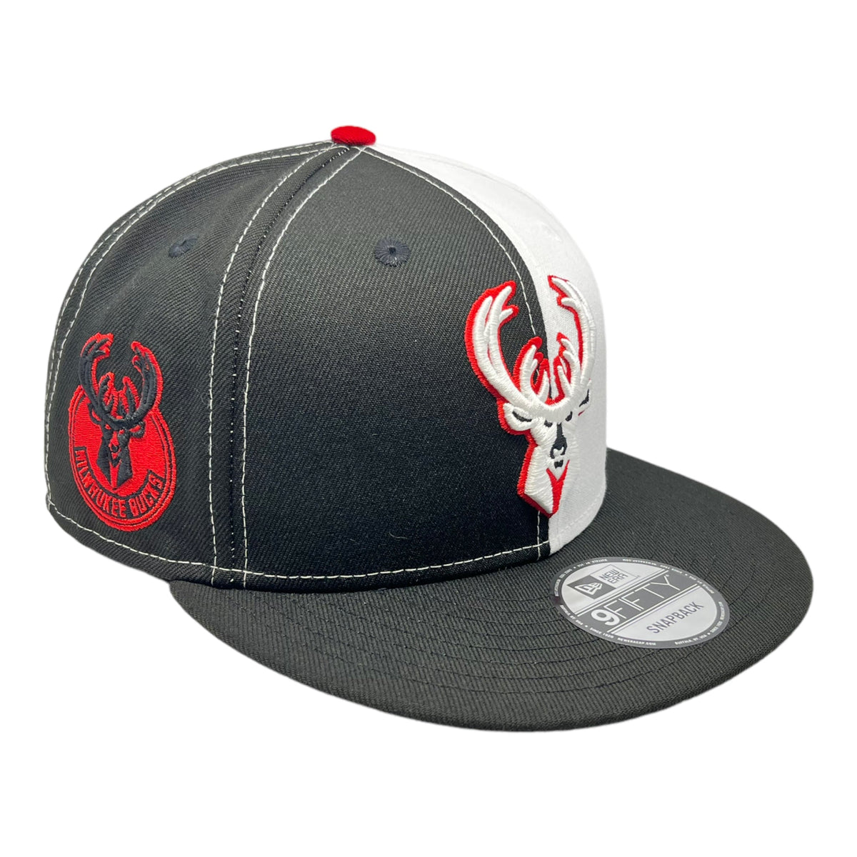 New Era Milwaukee Bucks Custom 9Fifty Snapback Baseball Cap - Black/White/Red
