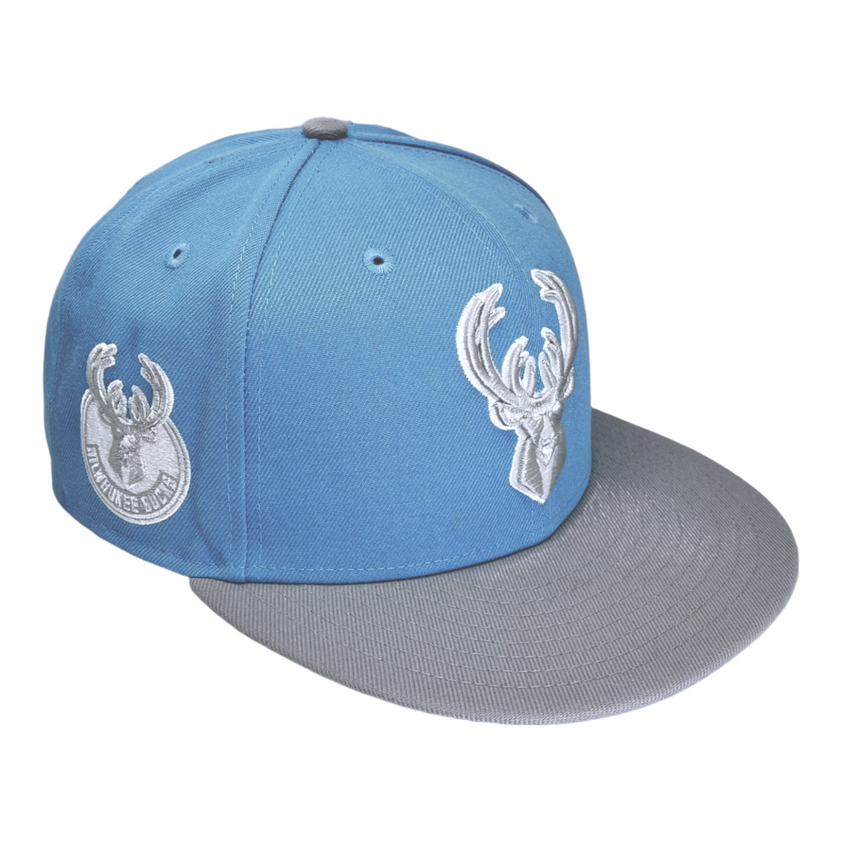 New Era Milwaukee Bucks Custom 9Fifty Snapback Baseball Cap - Sky/Grey