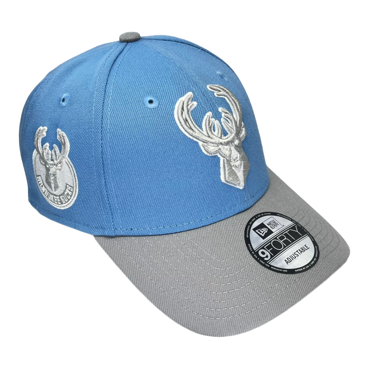 New Era Milwaukee Bucks Custom 9Forty Stretch Snapback Baseball Cap - Sky/Grey
