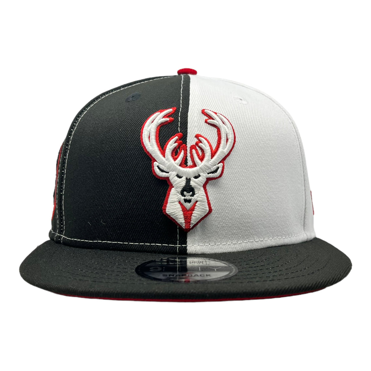 New Era Milwaukee Bucks Custom 9Fifty Snapback Baseball Cap - Black/White/Red