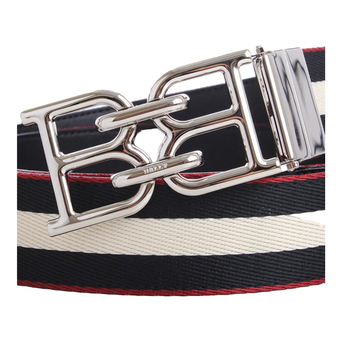 Bally Men's B-Chain Silver Buckle Webbing Reversible Belt