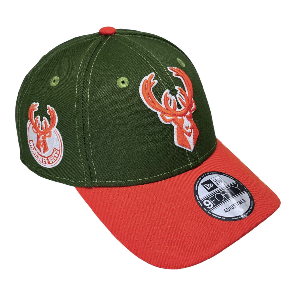 New Era Milwaukee Bucks Custom 9Forty Stretch Snapback Baseball Cap - Olive/Orange